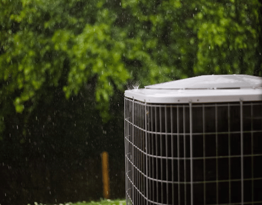 Residential HVAC air conditioning unit operating outdoors for home cooling efficiency